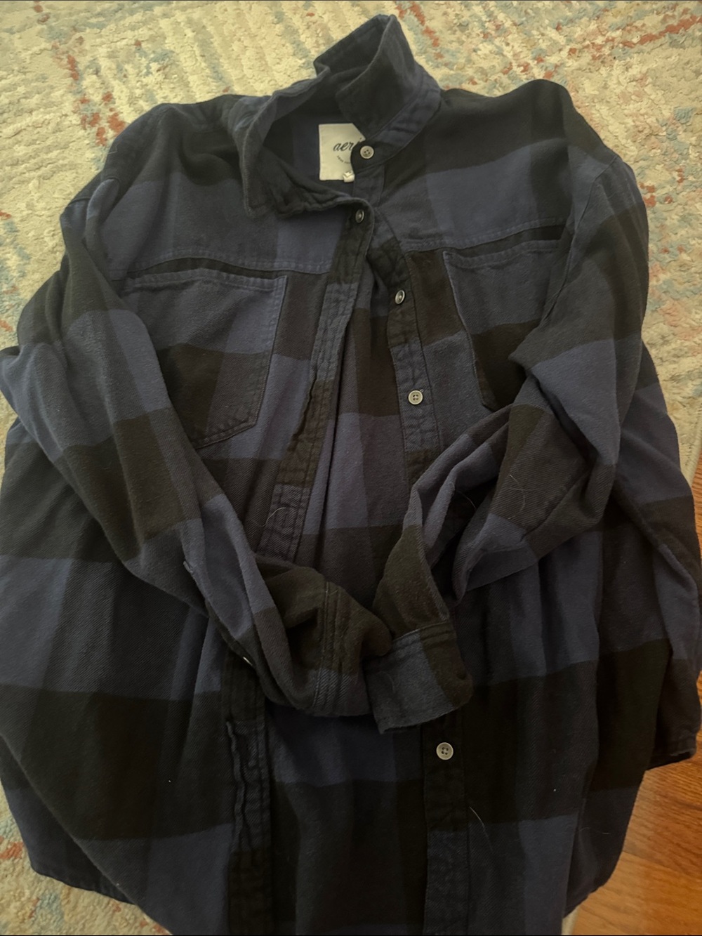 Black & Navy Plaid Button-Up Jacket Shirt
